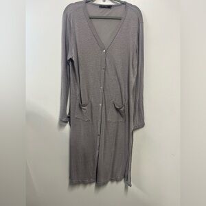 Doe & Rae Cardigan Long Button Down Gray Linen Blend Layering Duster